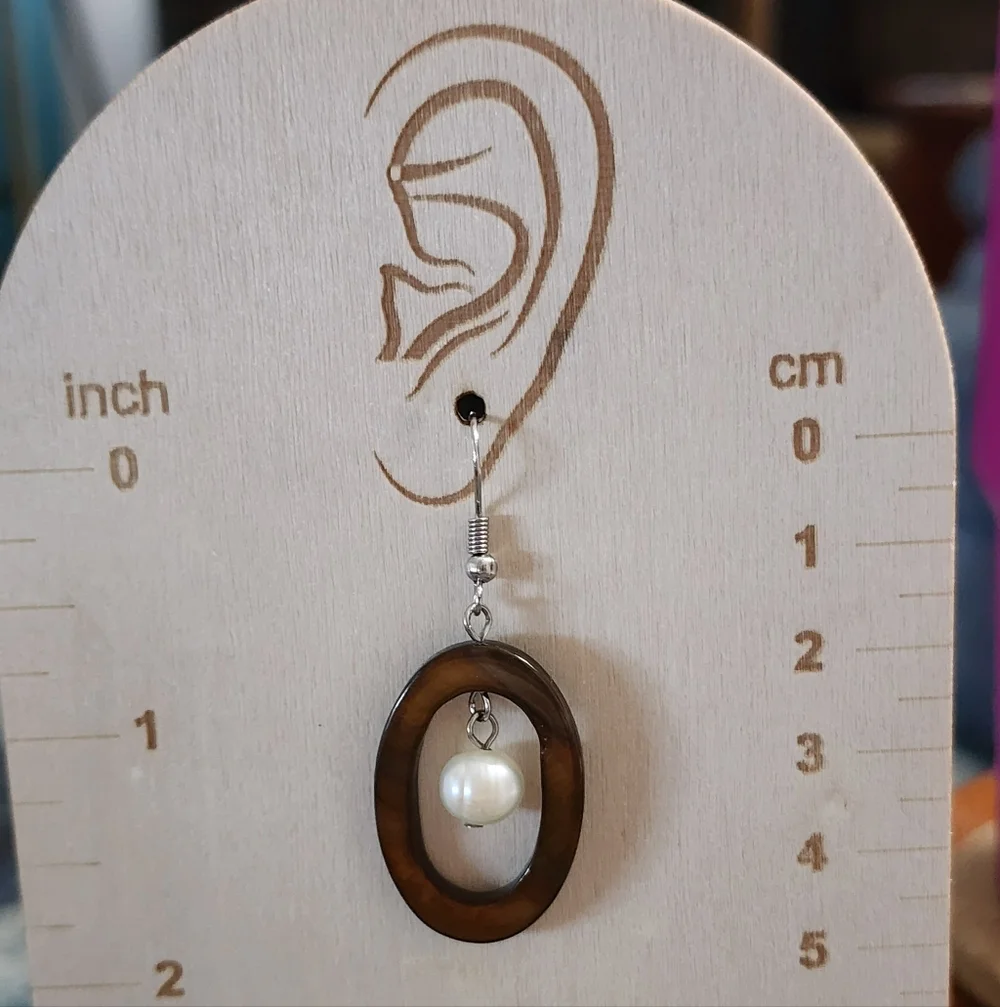 Premier Designs Tortoise Shell Hoop Faux Pearl Dangle Earrings